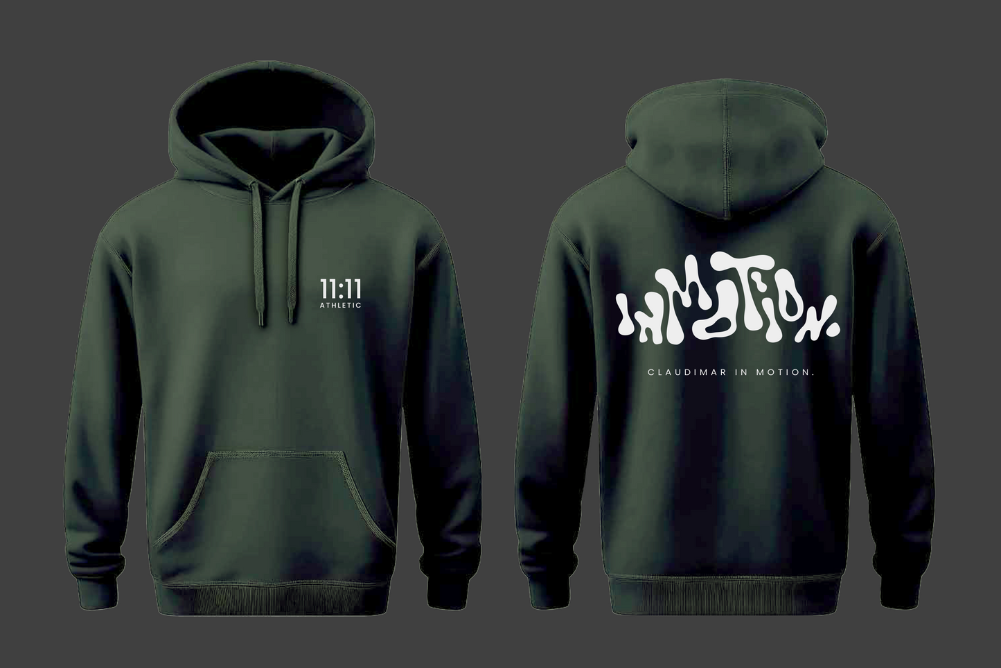 11:11 Athletic x Claudimar In Motion - Cotton Dark Green Large Hoodie - Sensory Retreats