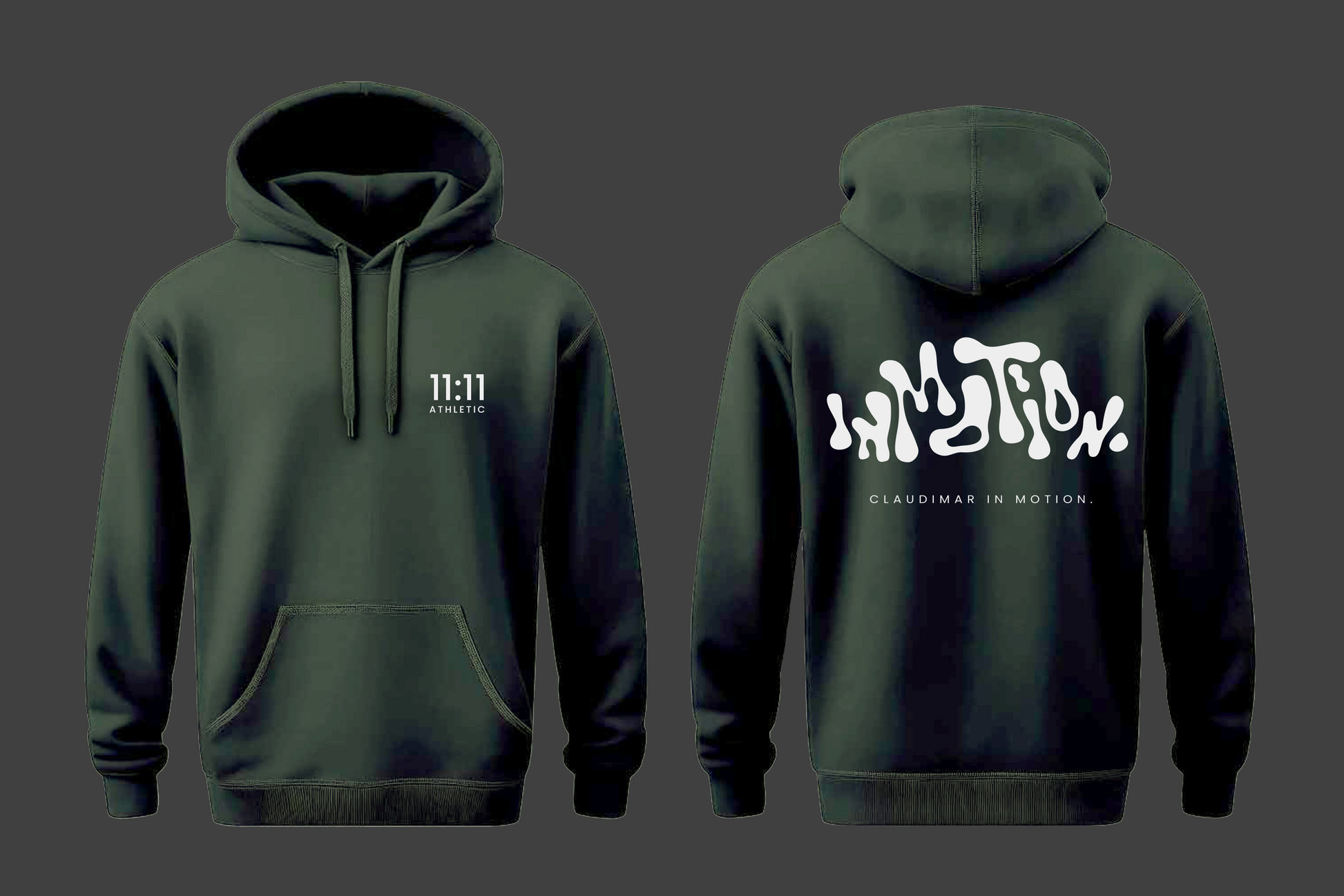 11:11 Athletic x Claudimar In Motion - Cotton Dark Green Large Hoodie - Sensory Retreats